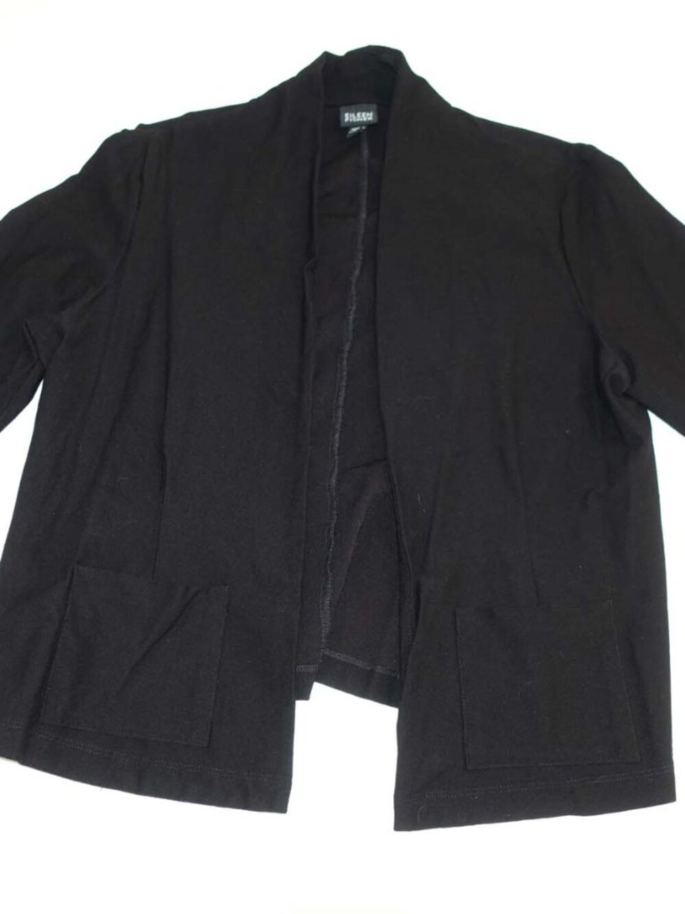 Eileen Fisher Women's Open Front Jacket Medium Plain Black Long Sleeves M